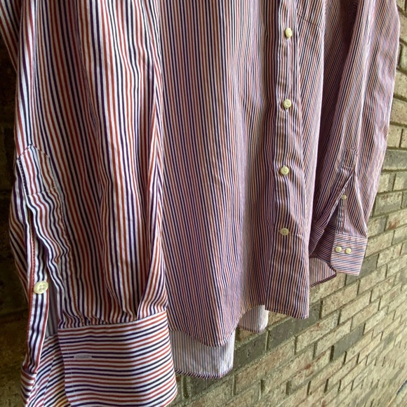 Peter Millar Striped Button Up Long Sleeve Orange Purple Men's XL - Picture 3 of 10
